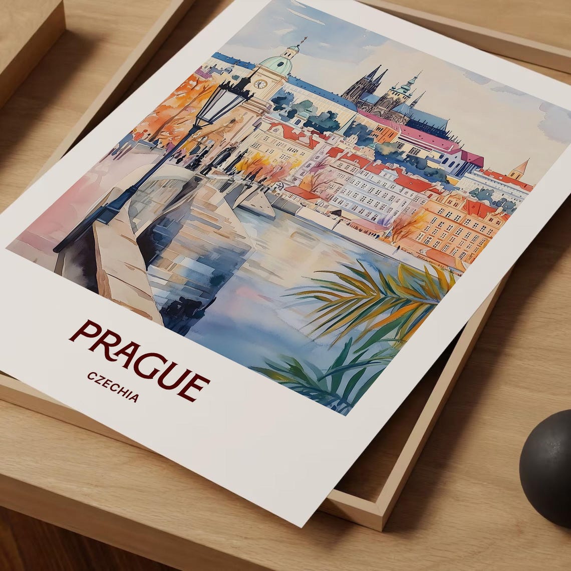 Prague Czechia Pastel Castle Bridge Riverside Cityscape Poster - Image 2