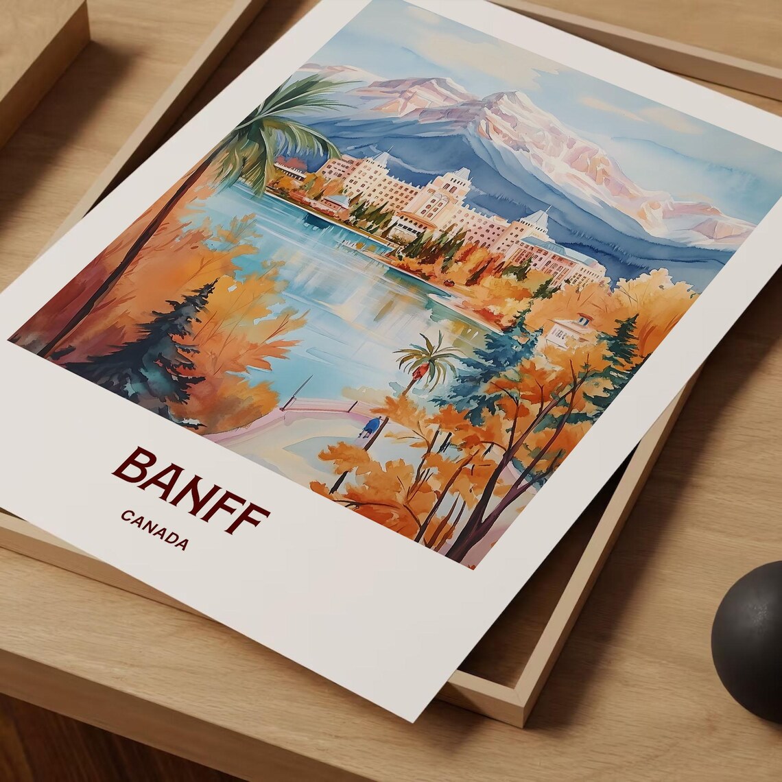 Banff Canada Alpine Lake Grand Hotel Golden Autumn Foliage Poster - Image 2