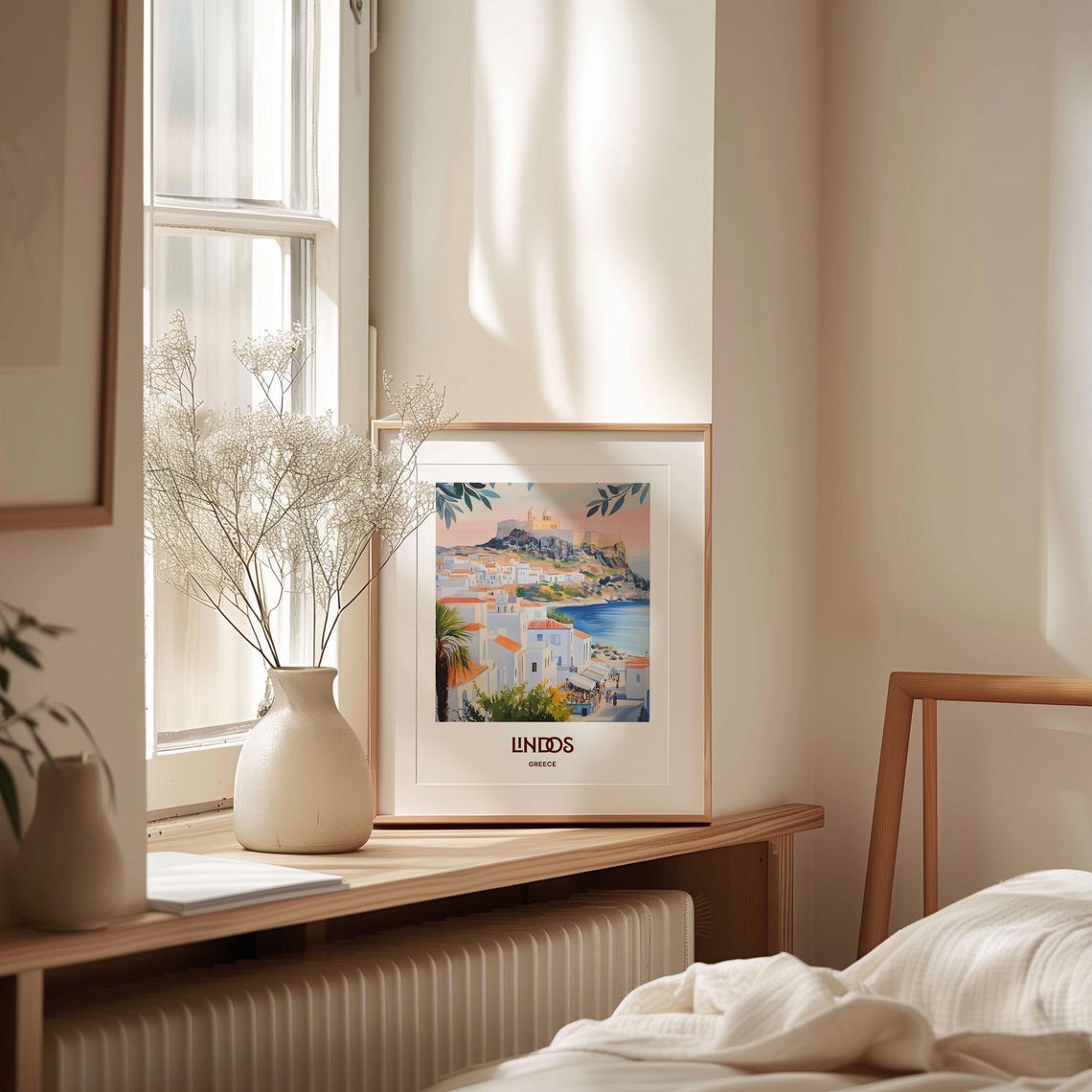 Lindos Greece Acropolis Cliff Village Watercolor Travel Poster - Image 2
