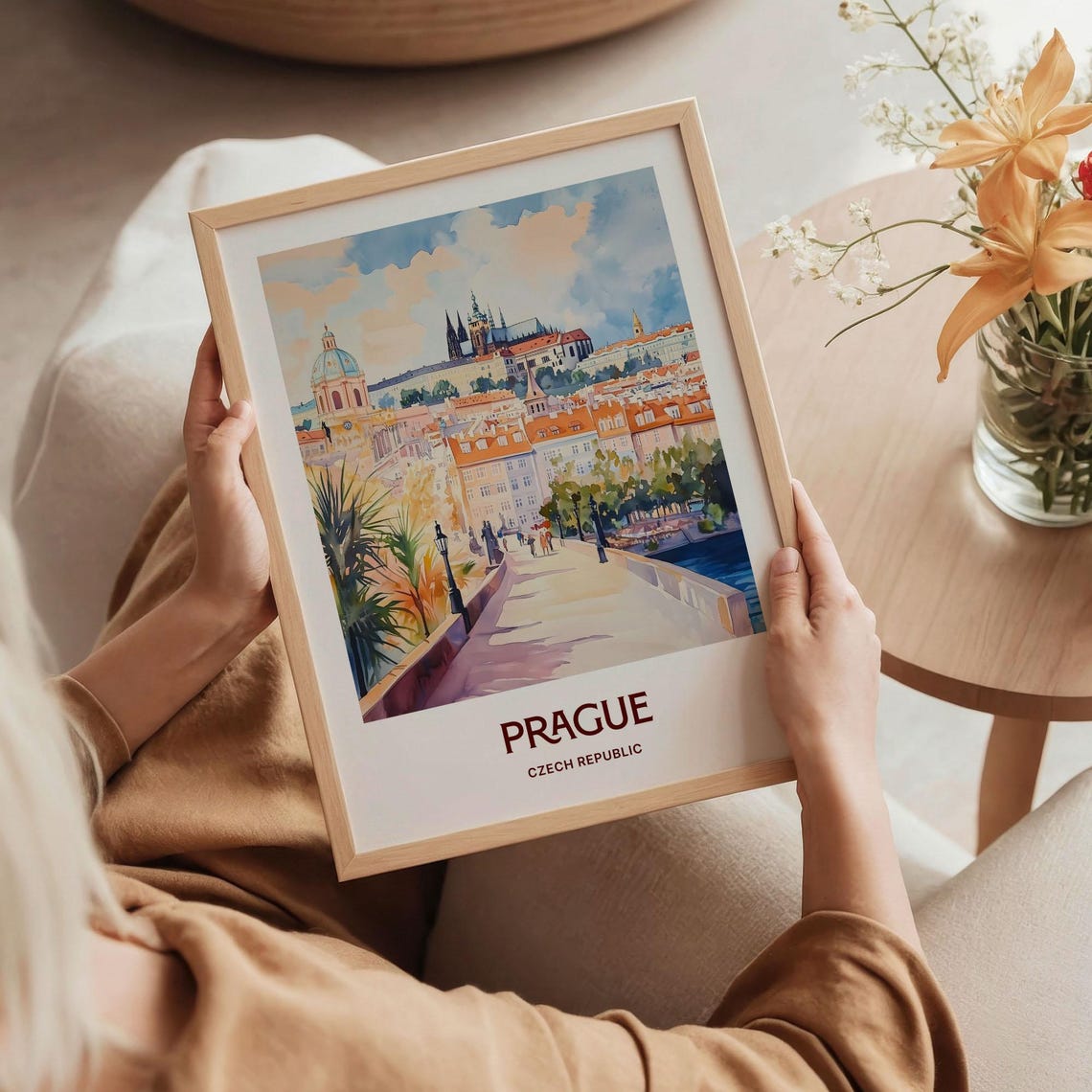 Prague Czech Republic Pastel Charles Bridge Castle View Poster - Image 5