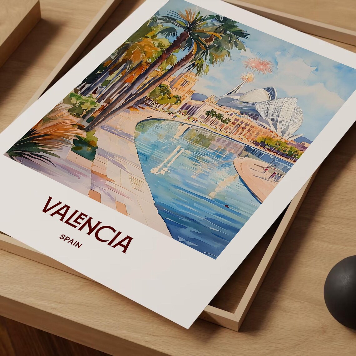 Valencia Spain City of Arts Waterfront Promenade Watercolor Poster - Image 2