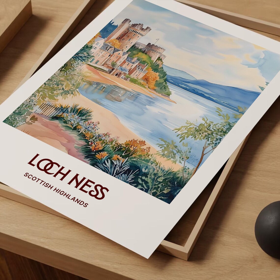 Loch Ness Urquhart Castle Watercolor Landscape Scotland Print - Image 2