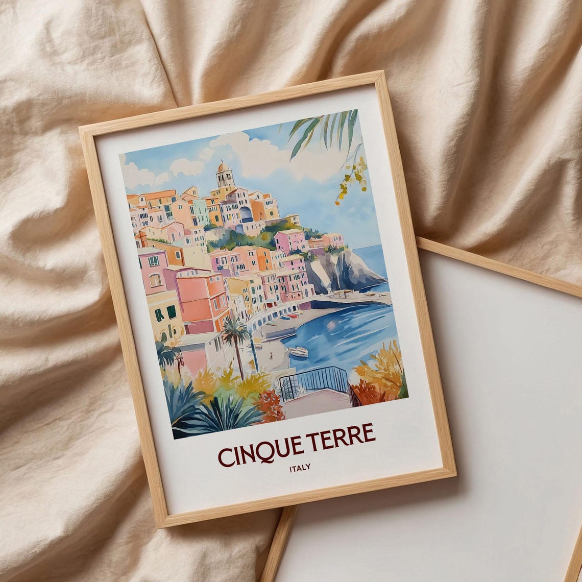 Cinque Terre Italy Colorful Coastal Village Pastel Watercolor Poster - Image 3