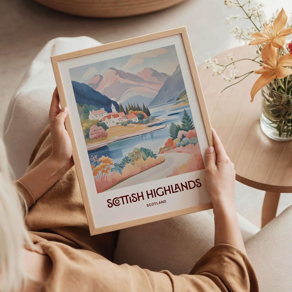 Scottish Highlands Scotland Loch Village Mountain Watercolor Poster - Image 5