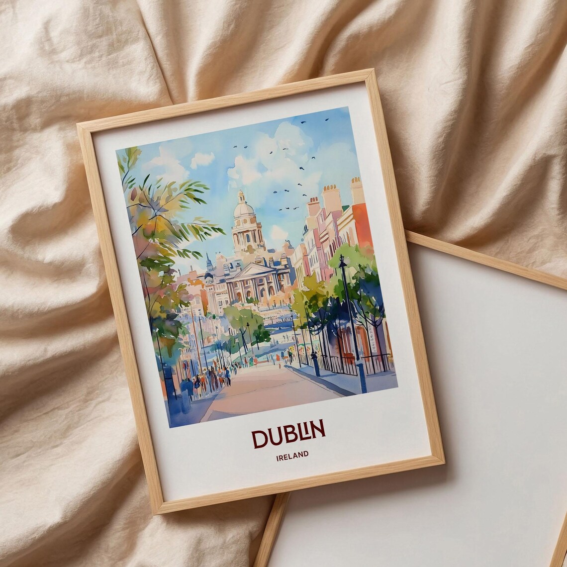 Dublin Historic Ireland City Street Dome Watercolor Travel Poster - Image 3