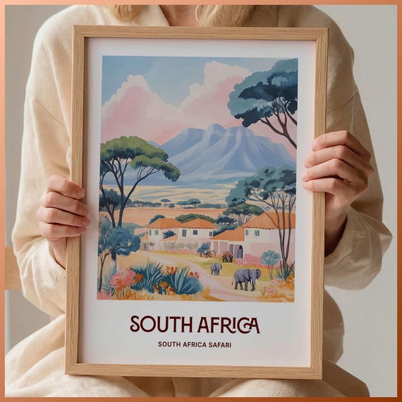 South Africa Travel Print Safari Poster Minimalist Art Custom Text Wedding Gift Birthday Gift Pastel Artwork C35 55