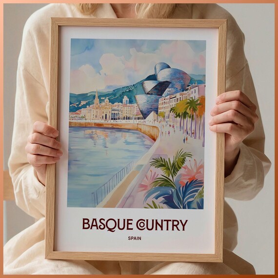 Basque Country Spain Bilbao Guggenheim River Watercolor Poster