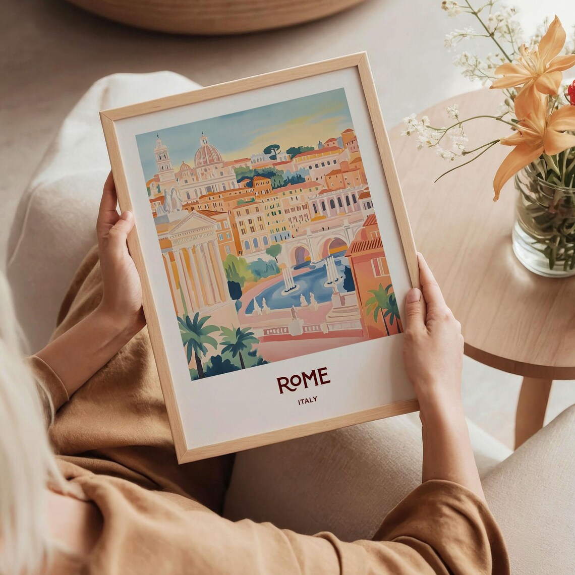 Rome Italy St Peter's Basilica Fountain Watercolor Travel Poster - Image 5