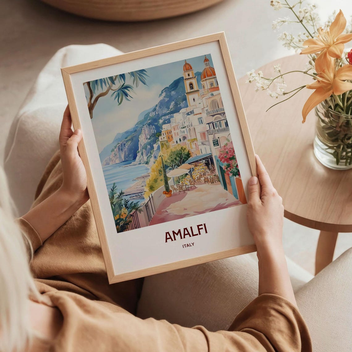 Amalfi Italy Cathedral Cliffs Cafe Terrace Watercolor Travel Poster - Image 5