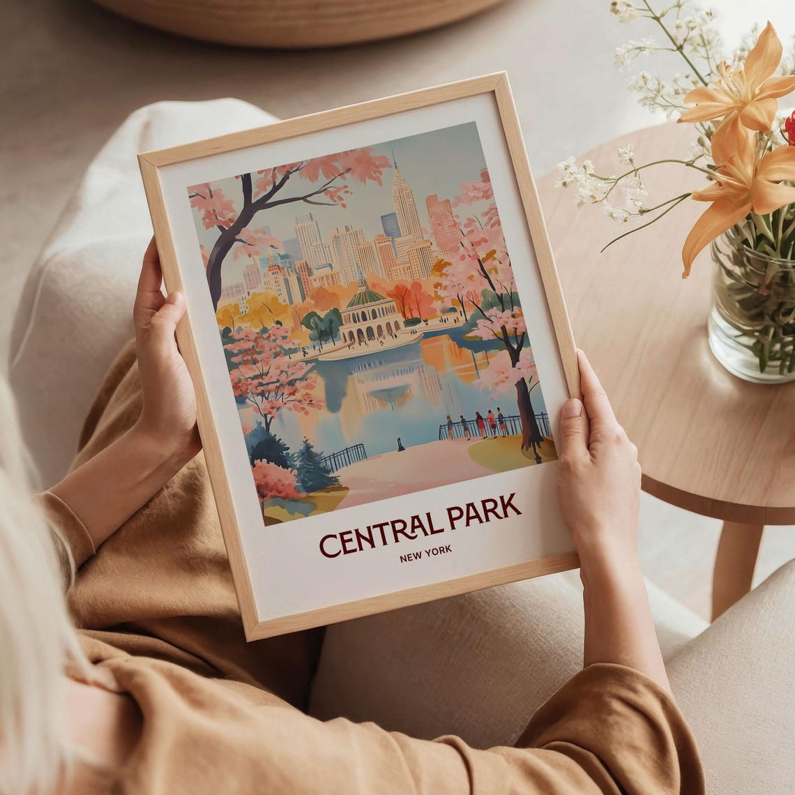 Central Park New York Pastel Bethesda Fountain Spring Scene Poster - Image 5