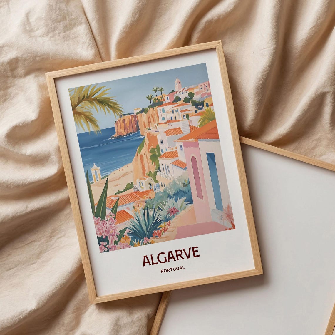 Algarve Portugal Coastal Cliffs Beach Town Pastel Travel Poster - Image 3
