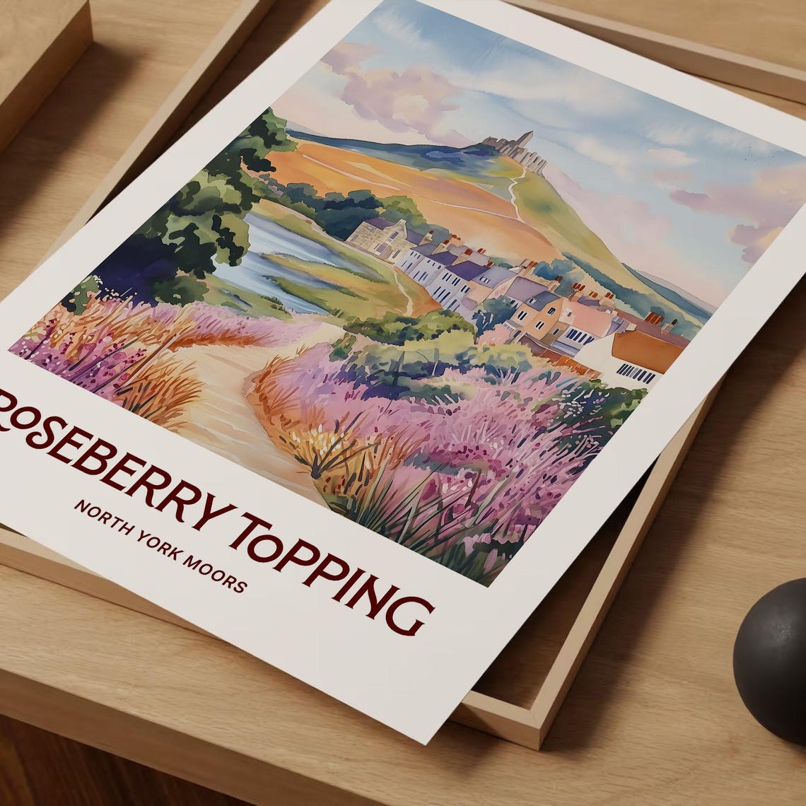 Roseberry Topping North York Moors Heather Watercolor Travel Poster - Image 2