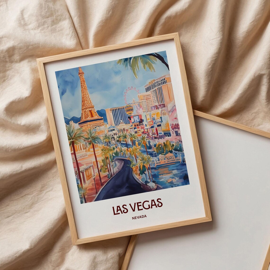 Las Vegas Nevada Paris Hotel Strip Palms Watercolor Travel Poster - Image 3