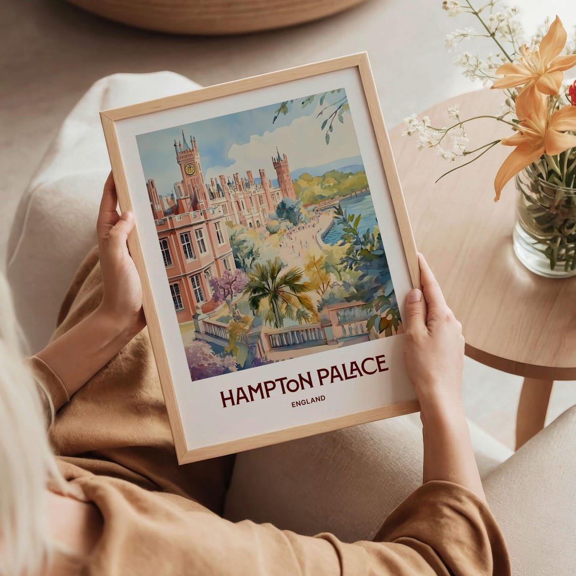 Hampton Palace England Clock Tower Watercolor Poster Thames Gardens - Image 5