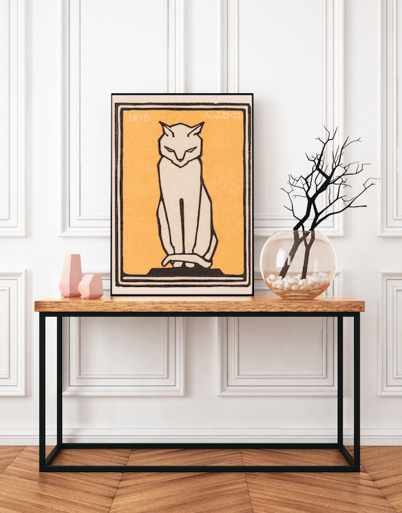 Cute Cat Art Nouveau Decor, Animal Lover Gift