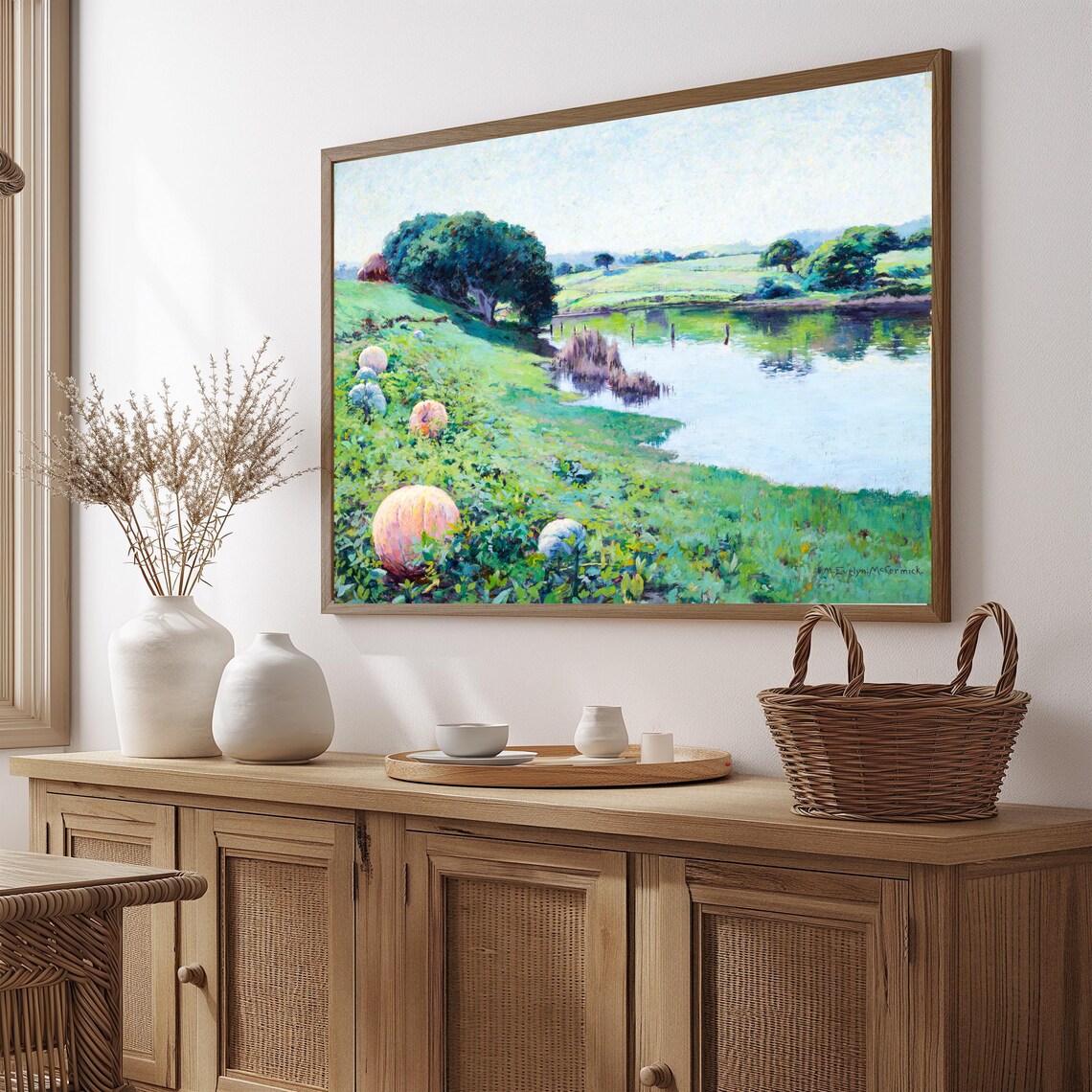 Pumpkin Farm Field Vintage Painting, Home Decor