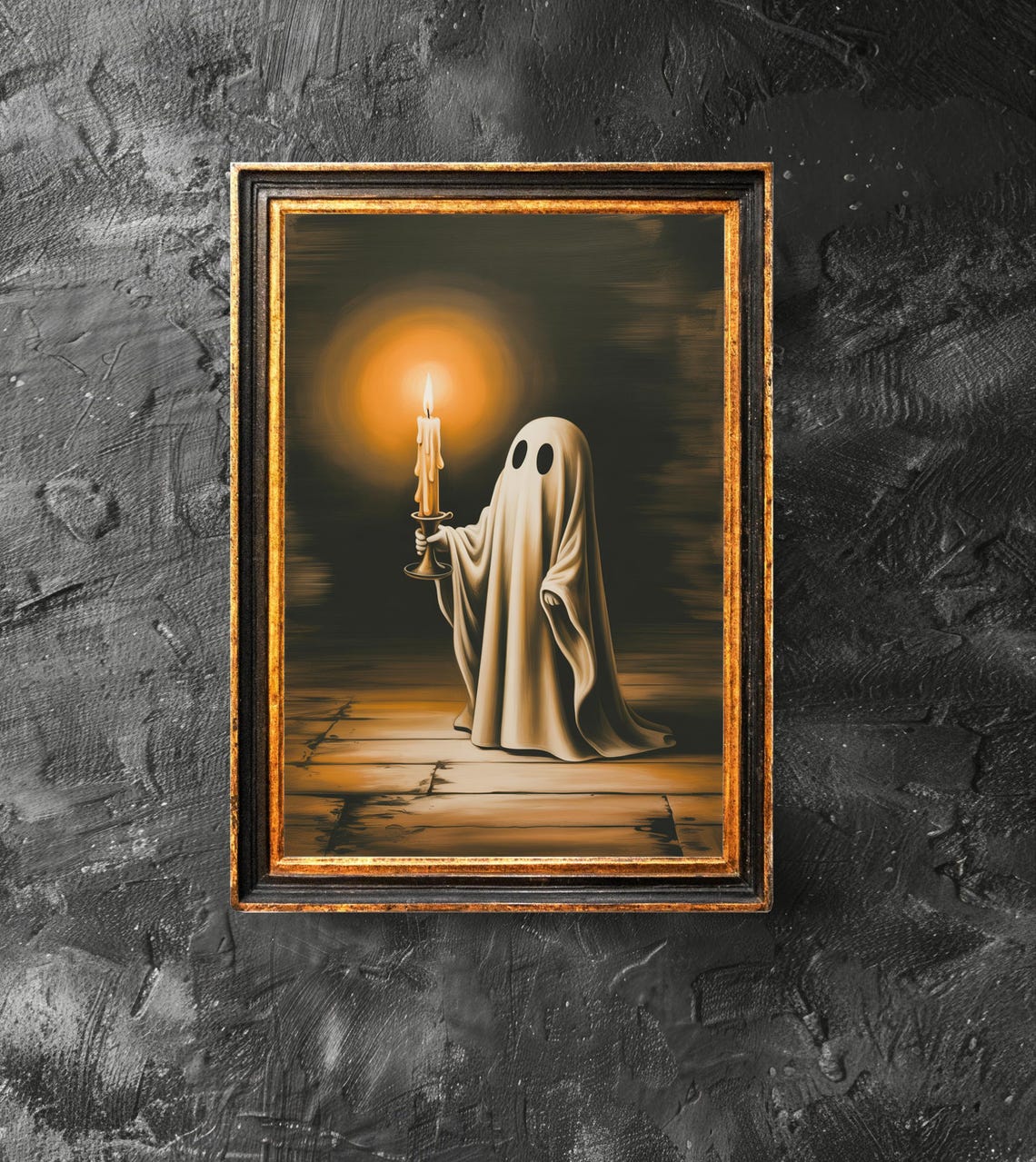 Cute Ghost Holding Candle Spooky Halloween Dark Academia Style Poster