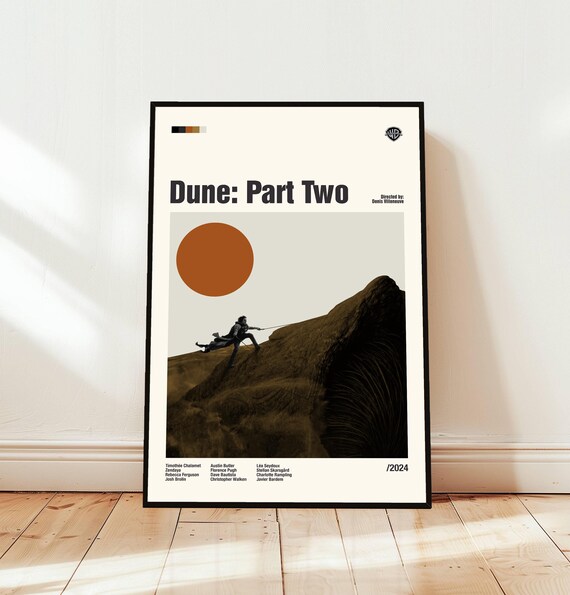 Dune Part Two 2024 Minimalist Movie Poster Desert Warrior Sandworm Scene