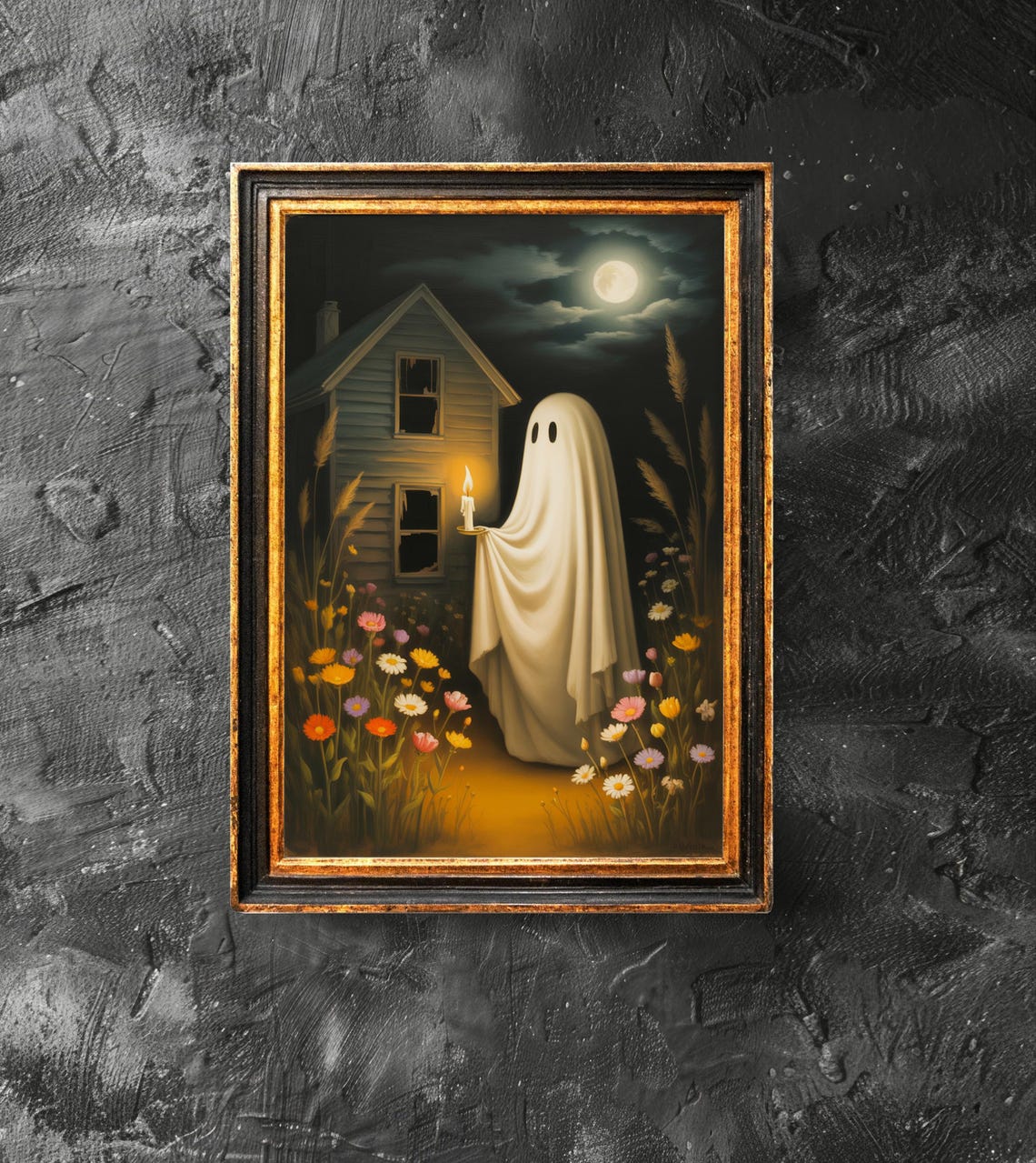 Holding Candle In Outdoors Poster Haunted Home Decor Funny Halloween Gift Print Art