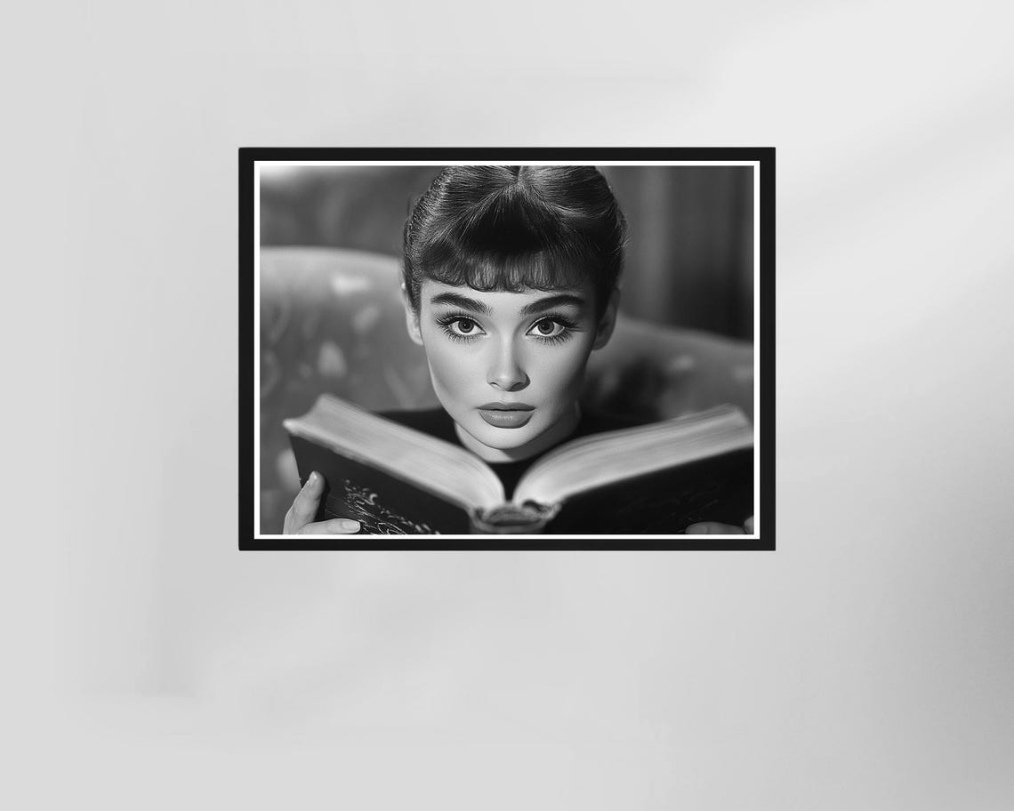 Audrey Hepburn Reading Book Classic Black and White Portrait Poster