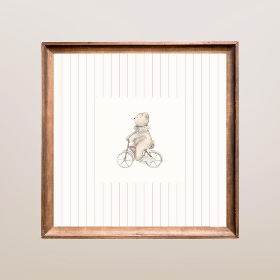 Teddy Bear Riding A Tricycle Nursery Watercolor Baby Room Print