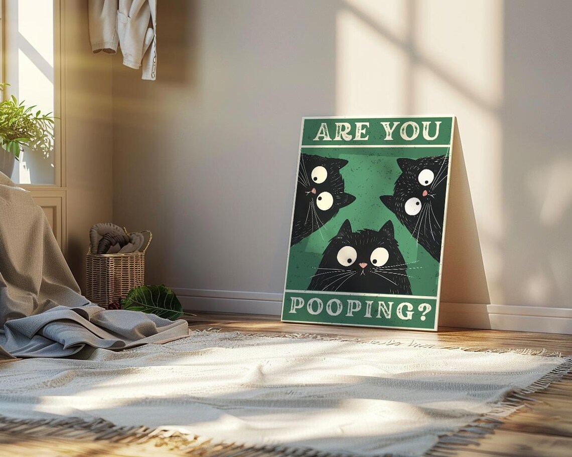 Bathroom Cat Are You Pooping? Vintage Poster - Image 2