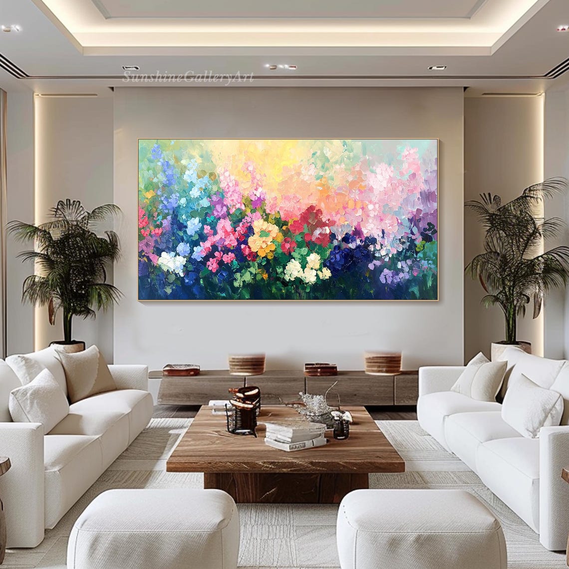 Pastel Hydrangea Bloom Field In Soft Rainbow Colors Art Poster - Image 3