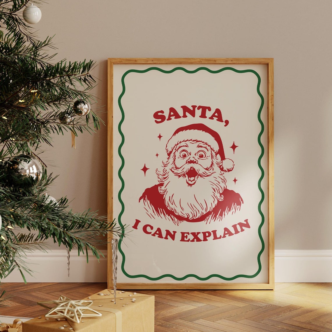 Santa I Can Explain Vintage Red Santa Funny Christmas Art Print