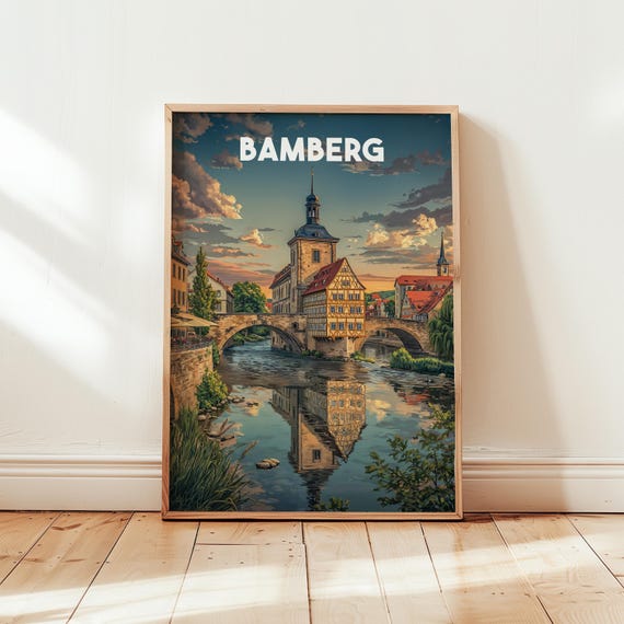 Bamberg Germany Travel Poster Print Vintage Wall Art Cityscape European Home Decor Gift Artwork