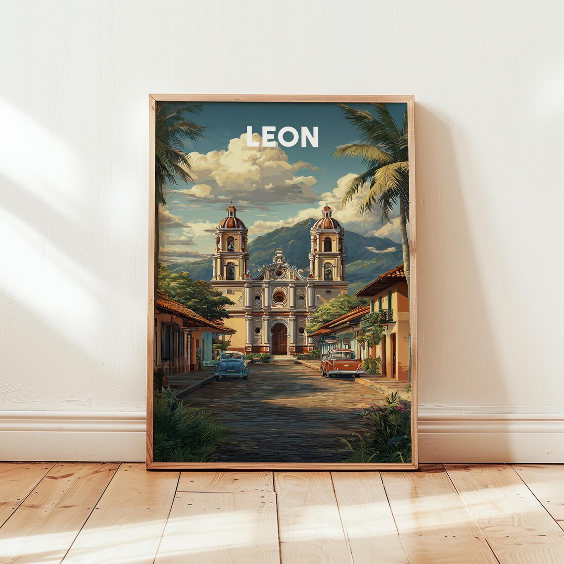 Leon Nicaragua Vintage Travel Poster Colonial Cathedral Street Art