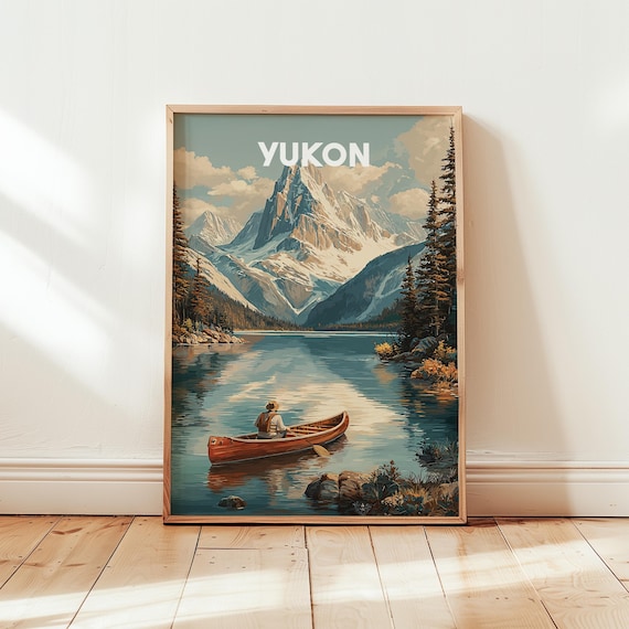 Yukon Canada Alpine Lake Canoe Retro Wilderness Travel Poster
