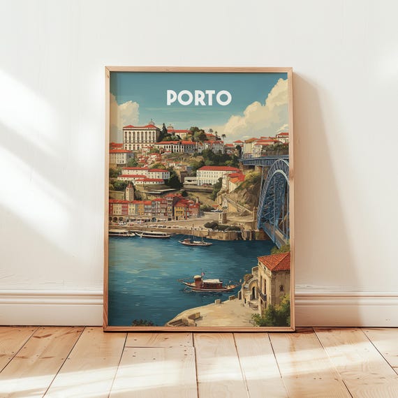 Porto Portugal Wall Art Travel Poster Print Vintage Cityscape Artwork Douro River Home Decor European Gift