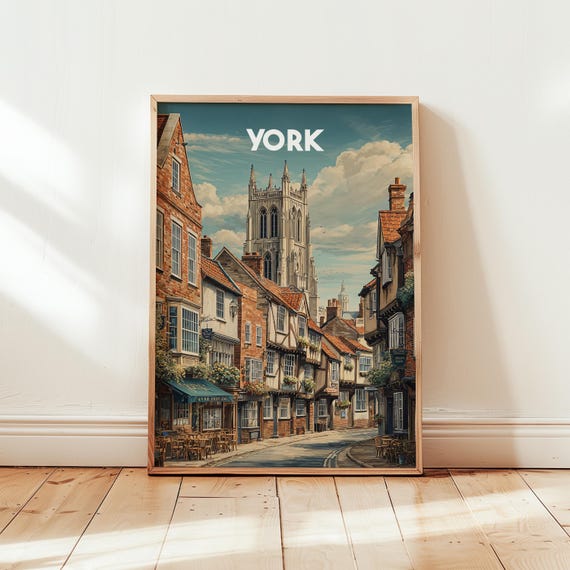 Vintage York Travel Poster Print Retro Wall Art Of United Kingdom Cityscape British Home Decor Gift For Travellers