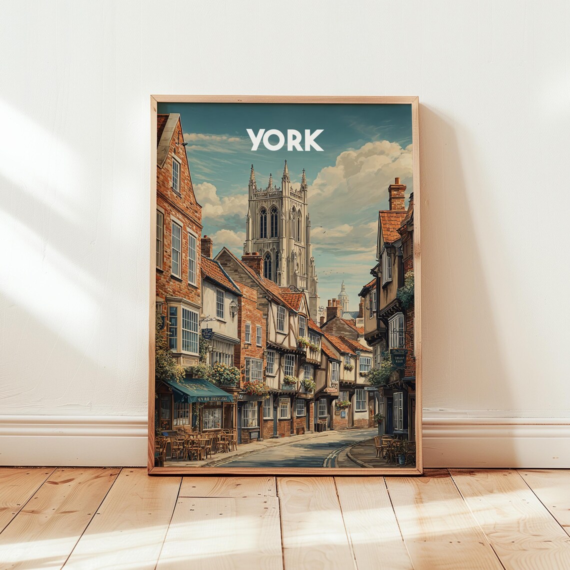 Vintage York England Retro City Travel Poster With Minster Tower