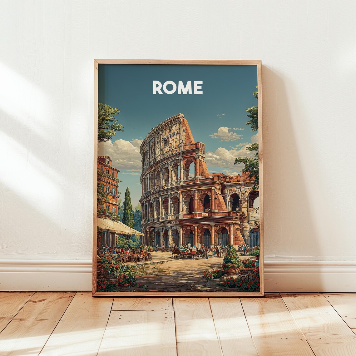 Rome Colosseum Vintage Italian Cafe Street Scene Travel Poster