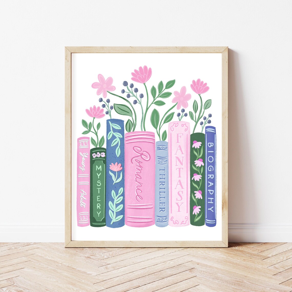 Floral Book Spines Romance Mystery Fantasy Bookshelf Decor Poster - Image 4