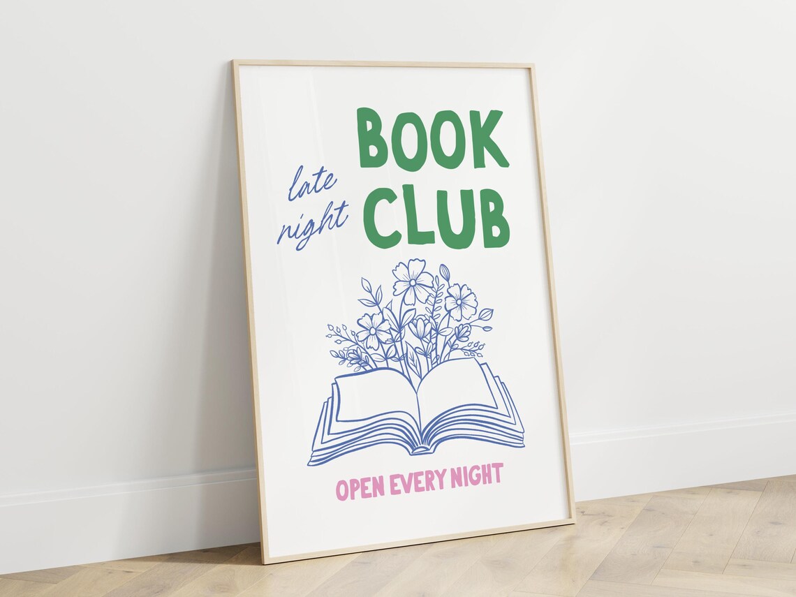 Late Night Book Club Open Every Night Bookish Quote Art Poster - Image 2