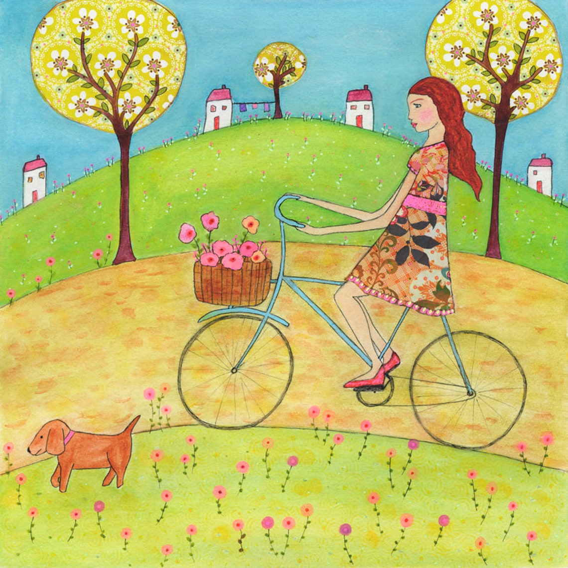 Art Print Nursery Decor Children Decor Large Art Print Girl On Bike Art Print Baby Girl Nursery Art Children Art Girl Bedroom Wall Art