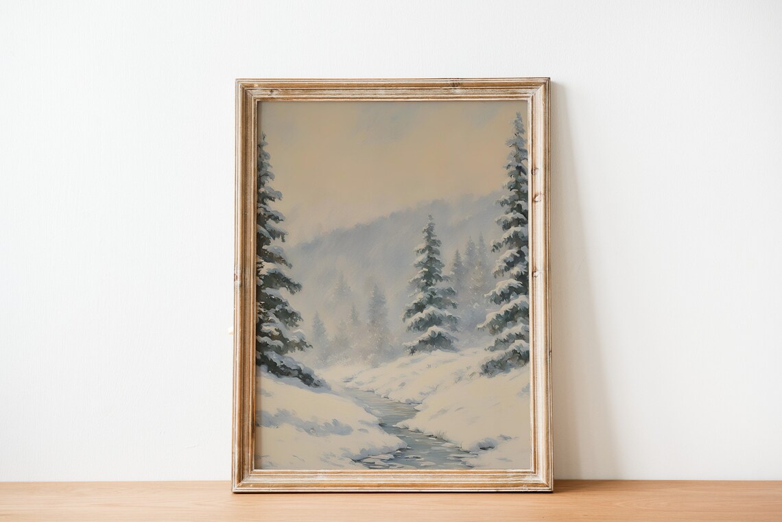 Winter Landscape, Vintage Snowy Forest Art Print