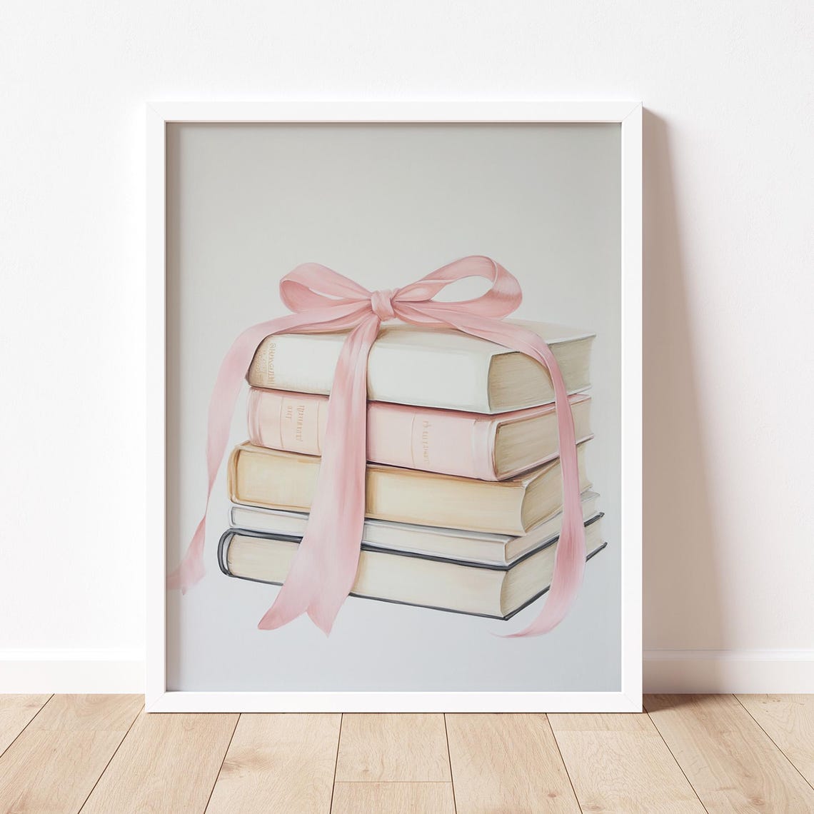 Stack of Pastel Books Pink Bow Coquette Balletcore Bookish Poster - Image 3