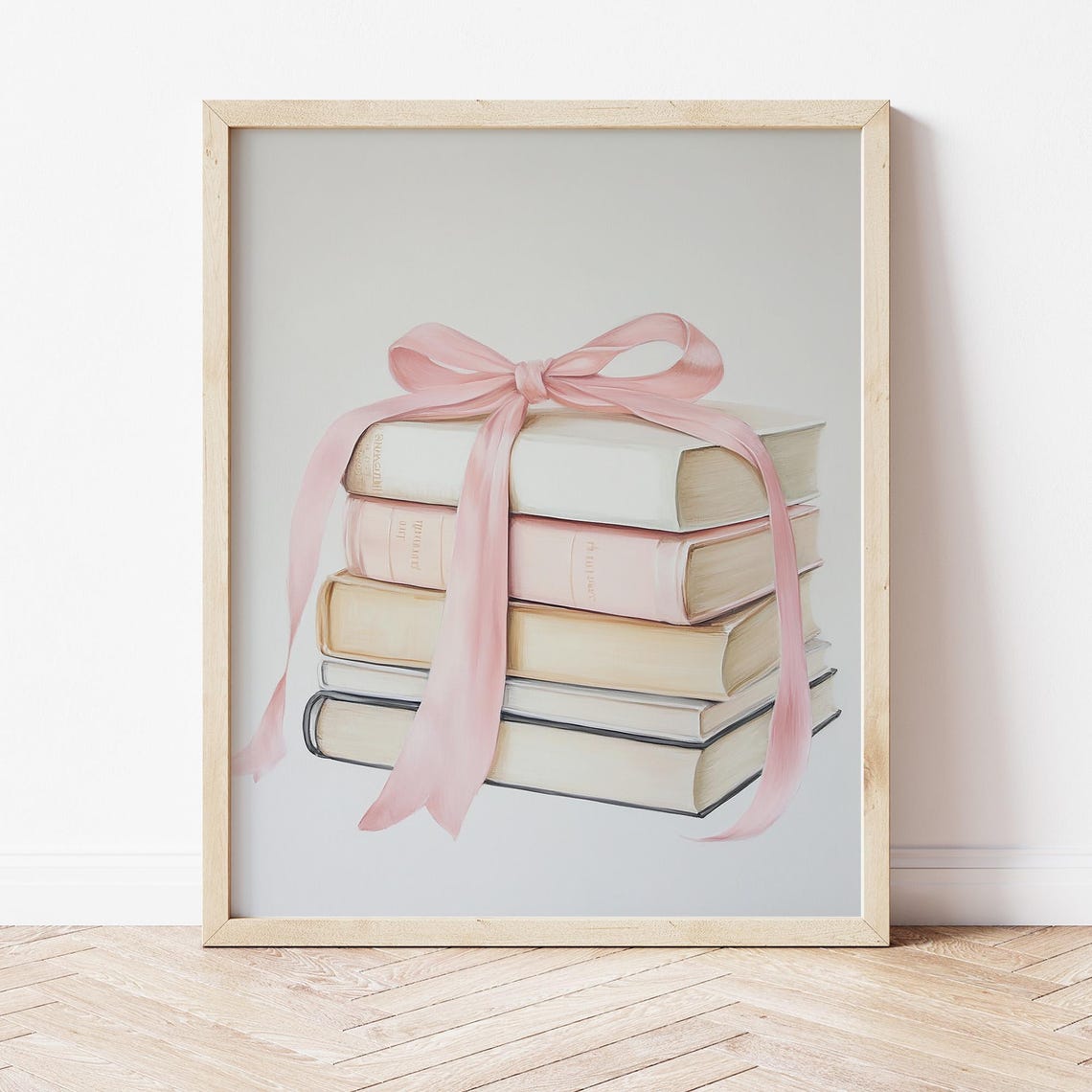Stack of Pastel Books Pink Bow Coquette Balletcore Bookish Poster