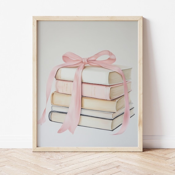 Stack of Pastel Books Pink Bow Coquette Balletcore Bookish Poster