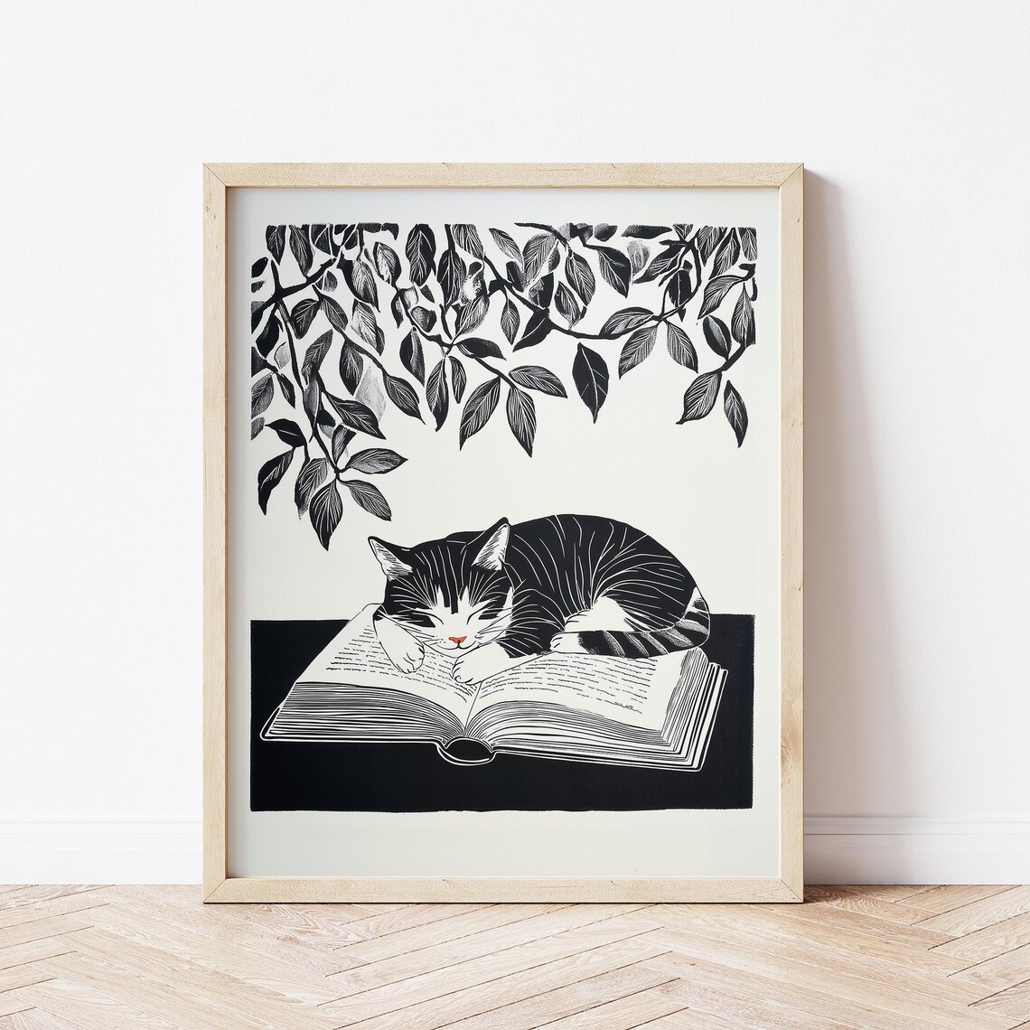 Sleeping Kitten Book Art Print, Cat Illustration - Image 3