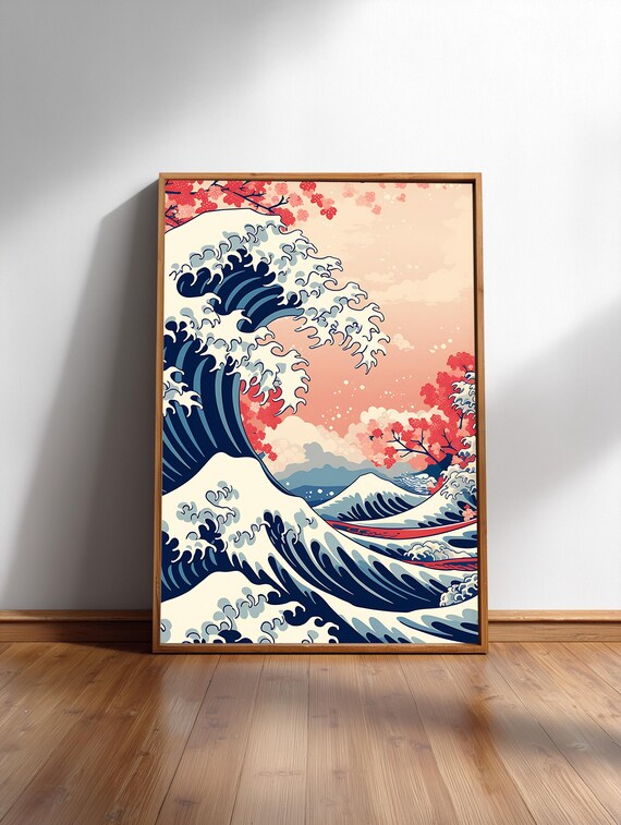 Great Wave Off Kanagawa Cherry Blossom Modern Japanese Art Print