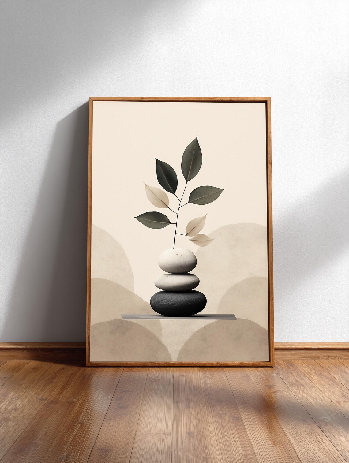Zen Stones Branch Minimal Japandi Botanical Art Print