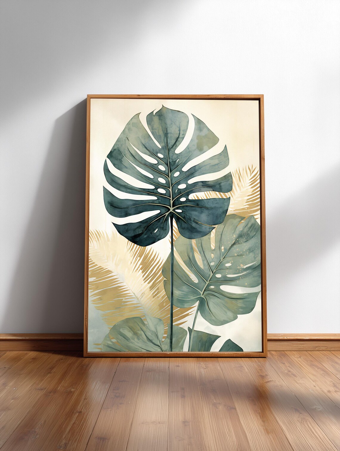 Monstera Botanical Art Print, Japandi Sage Green
