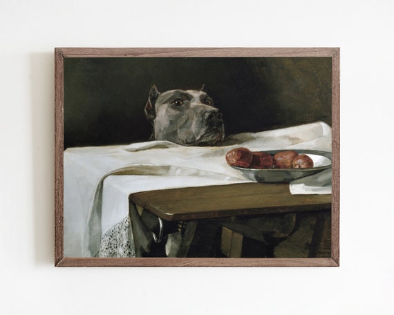 Vintage Dog Print Antique Dog Painting Vintage Library Wall Decor Moody Oil Painting Pet Portrait Wall Decor