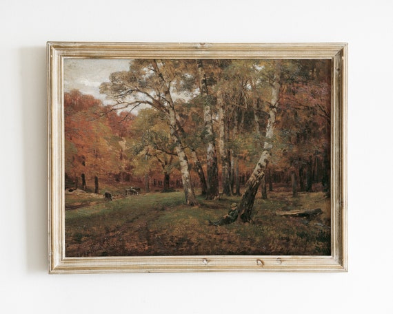 Vintage Fall Landscape Art Print, Antique Autumn