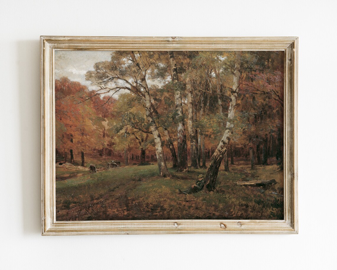 Vintage Fall Landscape Art Print, Antique Autumn