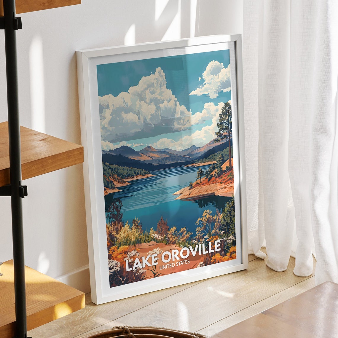 Lake Oroville Print United States Lake Oroville Poster United States Travel Poster Lake View Wall Art Decor Holiday Poster